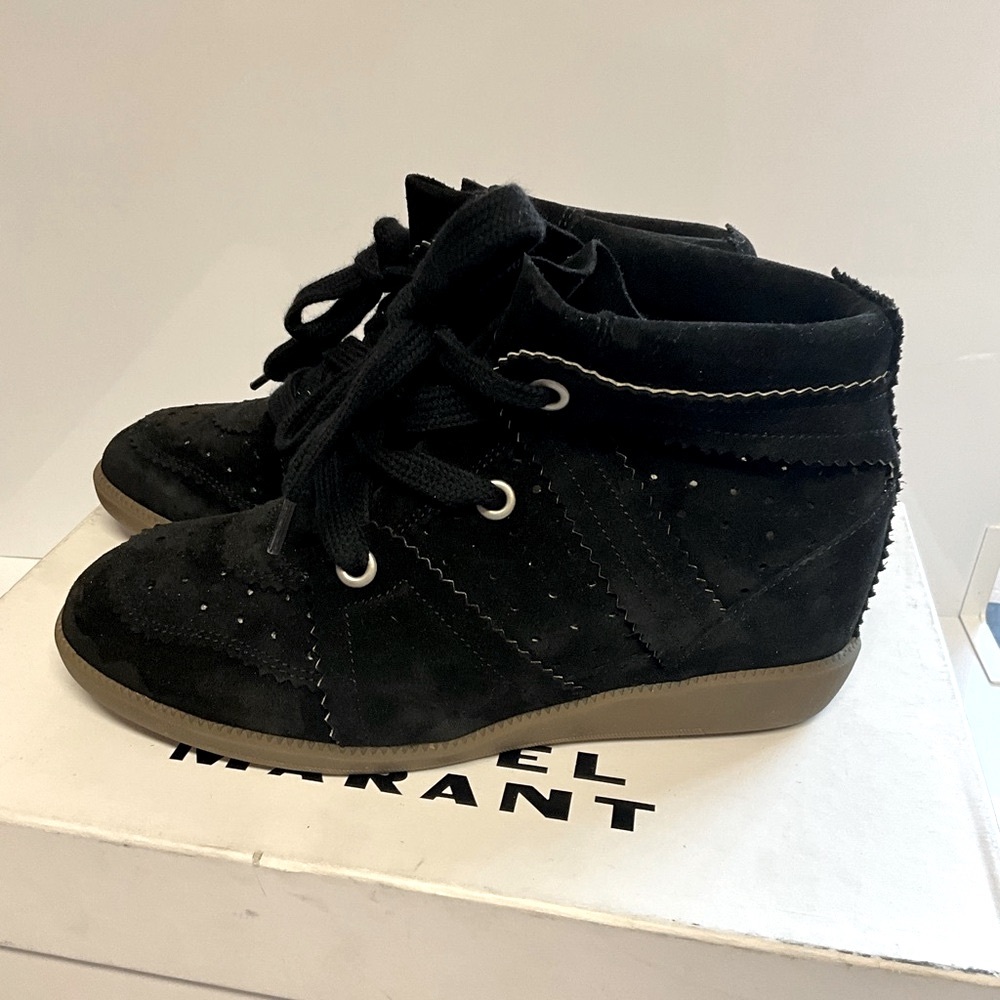 Isabel Marant Bobby Black Suede Leather Sneakers - Picture 2 of 14